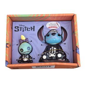 Disney Stitch and Scrump Halloween Skeleton Ceramic Salt and Pepper Shakers NEW